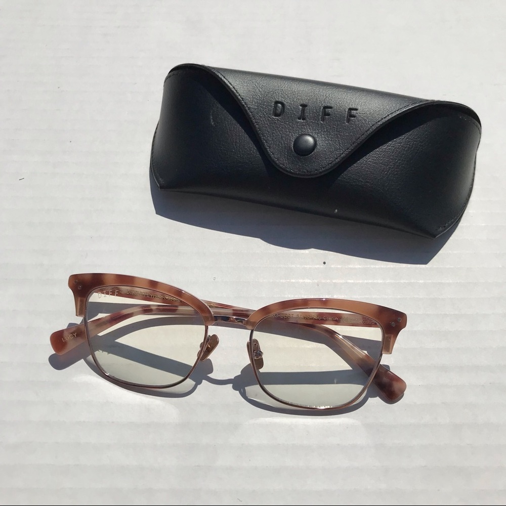 DIFF EYEWEAR “Lucy” Cat Eye Blue Light Glasses - Plum Tortoise RoseGold Hardware